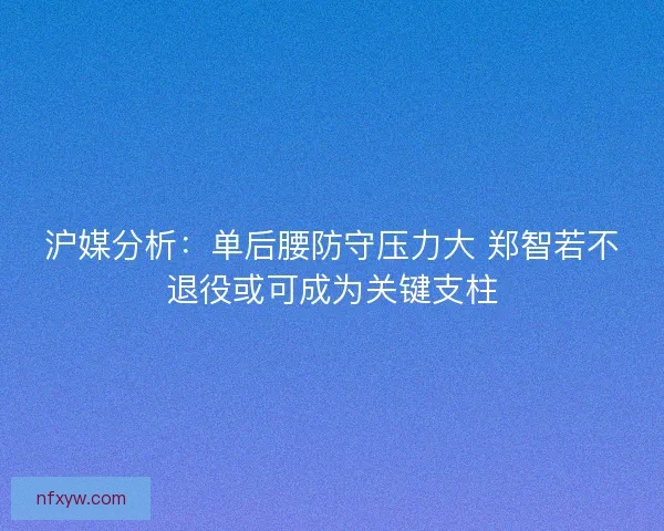 沪媒分析：单后腰防守压力大 郑智若不退役或可成为关键支柱